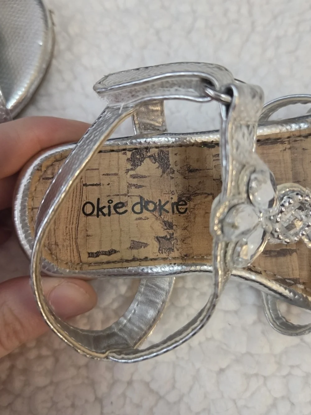 Toddler Lil Macy Rinestone Sandals Silver Strappy Dress Shoes Okie Dokie
